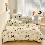 Boxtoday Ins Black Bowknot Bedding Set Polyester Bed Flat Sheet Duvet Cover Twin Full Queen Princess Style Bed Linen Girls Quilt Cover