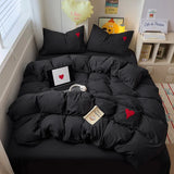 Boxtoday Cool Black Duvet Cover Set Ins Nordic Embroidery Heart Bed Sheet Set Of Four Pieces Home Luxury Bedding Set For Girls