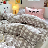 Boxtoday Korean Bedding Set INS Girls Striped  Soft Washed Cotton Bed Sheet Set Queen King Size Comforter Set Pillowcase Bed Linens