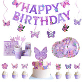 Boxtoday Pink Purple Butterfly Banner Pull Flag Cake Card Decor Disposable Tableware Baby Shower Wedding Girl  Birthday Party Supplies