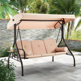 3 Seat Outdoor Porch Swing,Adjustable Canopy Porch Swings,Outdoor Swing with Stand, Patio Glider Chair with Thicken Cushions