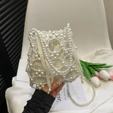 Boxtoday Gift White Beading Bucket Shoulder and Crossbody Bags Exquisite Sense of Luxury Fresh Party Handbags for Women 2024 Fashion on Sale