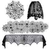 Boxtoday Halloween Decorations Tablecloth Runner Black Lace Round Spider Cobweb Table Cover Fireplace Mantel Scarf Spiderweb Fireplace