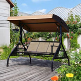 Boxtoday Outdoor Patio Swing with Adjustable Canopy, 3 Seat Outdoor Porch Swing with Cup Holders, Waterproof Textilene Swing Chair