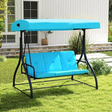 Boxtoday Outdoor Porch Swing, 2-in-1 Swing Glider with Adjustable Canopy, Removable Cushions, Foot Pad, Curved Handrails, Outdoor Swing