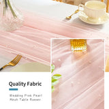 Boxtoday Wedding Pink Pearl Mesh Table Runner 10FT Sheer Voile Dining Table Decoration For Romantic Wedding Engagement Anniversary Party