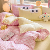 Boxtoday INS Pink Yellow Duvet Cover Set No Filling Grid Flower Boys Girls Single Queen Size Soft Bed Linen Pillowcases Cute Bedclothes