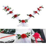 Boxtoday DIY Artificial Flower Wedding Car Bridal Car Decoration Door Handle Ribbons Silk Corner Flower Galand With Tulle Set