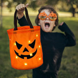 Boxtoday LED Light Halloween Trick or Treat Bucket Pumpkin Candy Bags Collapsible Halloween Basket for Thanksgiving Party Gift Basket