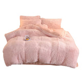 Boxtoday Luxury Winter Warm Long Plush Pink Bedding Set Queen Mink Velvet Double Duvet Cover Set with Fitted Sheet Warmth Quilt Covers