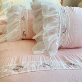 Boxtoday Pink Korean Princess Style Lace Ruffles Wedding Bedding Set Seersucker Washed Cotton Soft Duvet Cover Set Bed Sheet Pillowcases