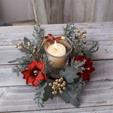 Boxtoday Christmas Candlestick Wreath Artificial Flowers Garland Candle Ring Xmas Table Decoration Candle Holder Wreath Xmas Home Decor