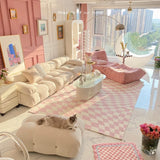 Boxtoday Modern Ins Plaid Easy Care Living Room Carpet Pink Plush Soft Girls Bedroom Carpets Fashion Large Area Cloakroom Decorative Rug