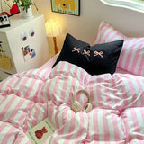 Boxtoday Korean Bedding Set INS Girls Striped  Soft Washed Cotton Bed Sheet Set Queen King Size Comforter Set Pillowcase Bed Linens