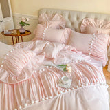 Boxtoday Wholesale princess style washed cotton cotton 3/4 Pcs set ruffled cotton Duvet cover bed sheet girl children's bedding