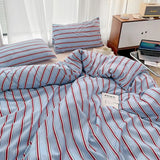 Boxtoday Simple Style Red And Blue Strip Duvet Cover Set Bed Sheet Set Washed Cotton Bedding Set