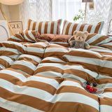 Boxtoday New Korean Style Bedding Set Kids Adults Twin Full Queen Size Bed Flat Sheet Duvet Cover Pillowcases Coffee Stripe Bed Linen