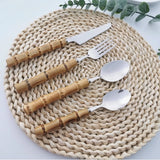 Boxtoday 16/24/32Pcs Dinnerware Sets Original Nature Bamboo Handle Stainless Steel Cutlery Fork Spoon Home Kitchen Tableware Cutleri