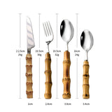 Boxtoday 16/24/32Pcs Dinnerware Sets Original Nature Bamboo Handle Stainless Steel Cutlery Fork Spoon Home Kitchen Tableware Cutleri