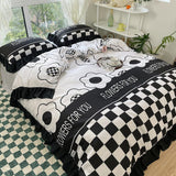 Boxtoday -Luxury Black and White Ruffled Bedding Set Fashion Bedspreads Home Textiles Duvet Cover Sheet Pillowcase for Teens Girls 3/4pcs