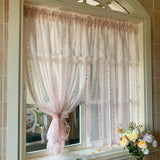 Boxtoday   Light Pink Striped Jacquard Window Curtain Floral Pattern Lace Valance for Living Room Door Kitchen Tulle Home Wedding Decor