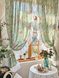 Boxtoday Countryside Spring Summer Cotton Linen Floral Printed Curtain for Window Decor White Lace Flounced Window Curtains Home Decor