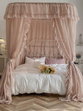 Boxtoday  Nostalgia Linen Princess Bed Valance Bed Curtain U- Shape Rail Three Doors Mosquito Net Double Bed Mantle Bedroom Decoration