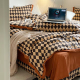 Boxtoday -100% Cotton Check Bedding Set Square Lattice Morden Bedsheet Quilt Cover220x240cm Soft Fashionable Simple Design Bedroom