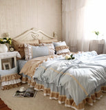 Boxtoday -New Classic Blue Lace Bedding Set Flounces Lattice Block Process Princess Bedding Ruffle Duvet Cover Bedskirt Bed Sheet Sets