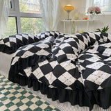 Boxtoday -Luxury Black and White Ruffled Bedding Set Fashion Bedspreads Home Textiles Duvet Cover Sheet Pillowcase for Teens Girls 3/4pcs