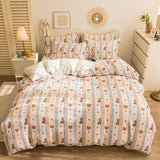 Boxtoday -Thick Warm Coral Fleece 4pcs Bedding Set Cute Printing Quilt Cover Super Soft Velvet Bed Sheet Pillowcase King Size Bedding Set