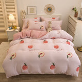 Boxtoday -Thick Warm Coral Fleece 4pcs Bedding Set Cute Printing Quilt Cover Super Soft Velvet Bed Sheet Pillowcase King Size Bedding Set