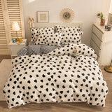 Boxtoday -Thick Warm Coral Fleece 4pcs Bedding Set Cute Printing Quilt Cover Super Soft Velvet Bed Sheet Pillowcase King Size Bedding Set