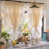 French Cotton Linen Curtains for Living Room Floral Embroidery Curtains for Bedroom Kitchen Bathroom Drapes with Lace Ruffles