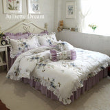 Boxtoday -Hot Purple flower Printed bedding set Garden ruffle duvet cover set bed sheet bed clothes king size bedding set bed comforter