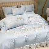 Boxtoday -1200TC Egyptian Cotton Silvery Flowers Embroidery Princess Bedding Set Lace Edge Quilt Duvet Cover Set Bed Linen Pillow Shams