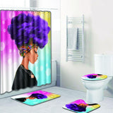 Fashion African Woman Pattern Polyester Shower Curtain Set Non Slip Rugs Carpet for Bathroom Toilet Flannel Bath Mat Set