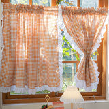 Boxtoday  Country Style Orange Check Curtain 2 Pieces For Kitchen Door Cortinas England Romantic Border Rideau Art Home Decorate