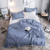 Boxtoday -Summer Gray Air Condition Quilts duvet with little white Pompons bed linens Washed cotton throw blankets Solid bedding #s