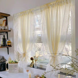 Boxtoday French Cream Style Ruffled Lace Tulle Curtains Light Yellow Romantic Short Sheer Curtain For Living Room Bedroom Glass Door