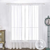 Boxtoday  Linen Look Pom Pom Tasseled White Curtains Rod Pocket Voile Semi-Sheer Curtain Light Filter Bedroom Living Room Drape