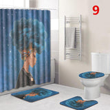 Fashion African Woman Pattern Polyester Shower Curtain Set Non Slip Rugs Carpet for Bathroom Toilet Flannel Bath Mat Set