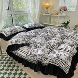 Boxtoday -Luxury Black and White Ruffled Bedding Set Fashion Bedspreads Home Textiles Duvet Cover Sheet Pillowcase for Teens Girls 3/4pcs