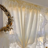 Boxtoday French Cream Style Ruffled Lace Tulle Curtains Light Yellow Romantic Short Sheer Curtain For Living Room Bedroom Glass Door