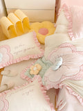 Boxtoday -Princess Style Winter Thickened Milk Fiber Four-Piece Girl's Heart Three-Dimensional Flower Quilt Cover Coral Fleece Bedding