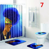 Fashion African Woman Pattern Polyester Shower Curtain Set Non Slip Rugs Carpet for Bathroom Toilet Flannel Bath Mat Set