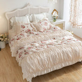 Boxtoday -Top Romantic Bedding set 100% cotton rose print linen set Princess bedding set queen Duvet cover lace design bedroom set sheet