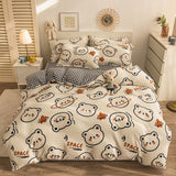 Boxtoday -Thick Warm Coral Fleece 4pcs Bedding Set Cute Printing Quilt Cover Super Soft Velvet Bed Sheet Pillowcase King Size Bedding Set