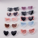 Boxtoday  New Fashionable Pearl Sun Glasses Women Heart Shaped Party Peach Eyewear Adult Sunglasses Pearl Cross-border Trendy Wholesale Glasses