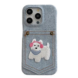 Boxtoday Gift Dog Embroidered Denim iPhone Case